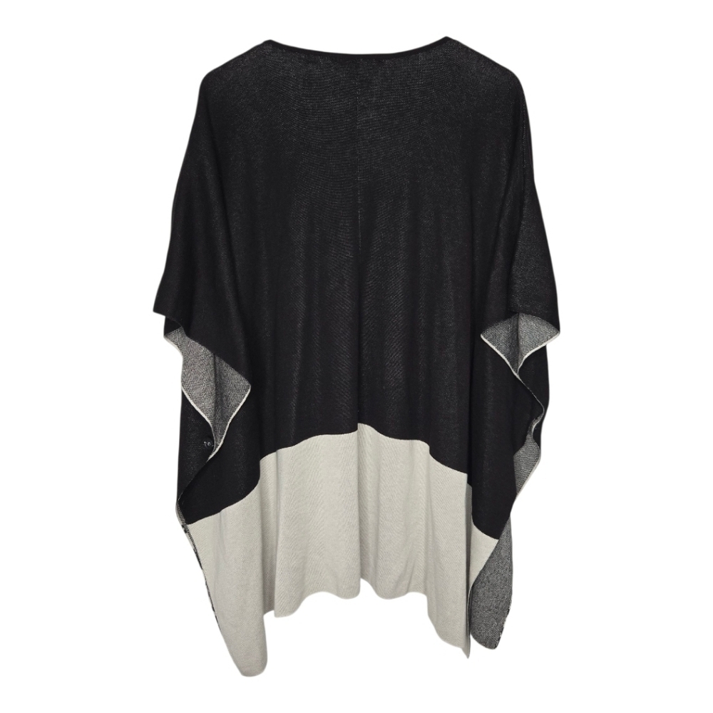 Beautiful By Lawrence Zarian Womens Black Paisley Knit Button Poncho XS / Small - Picture 2 of 8